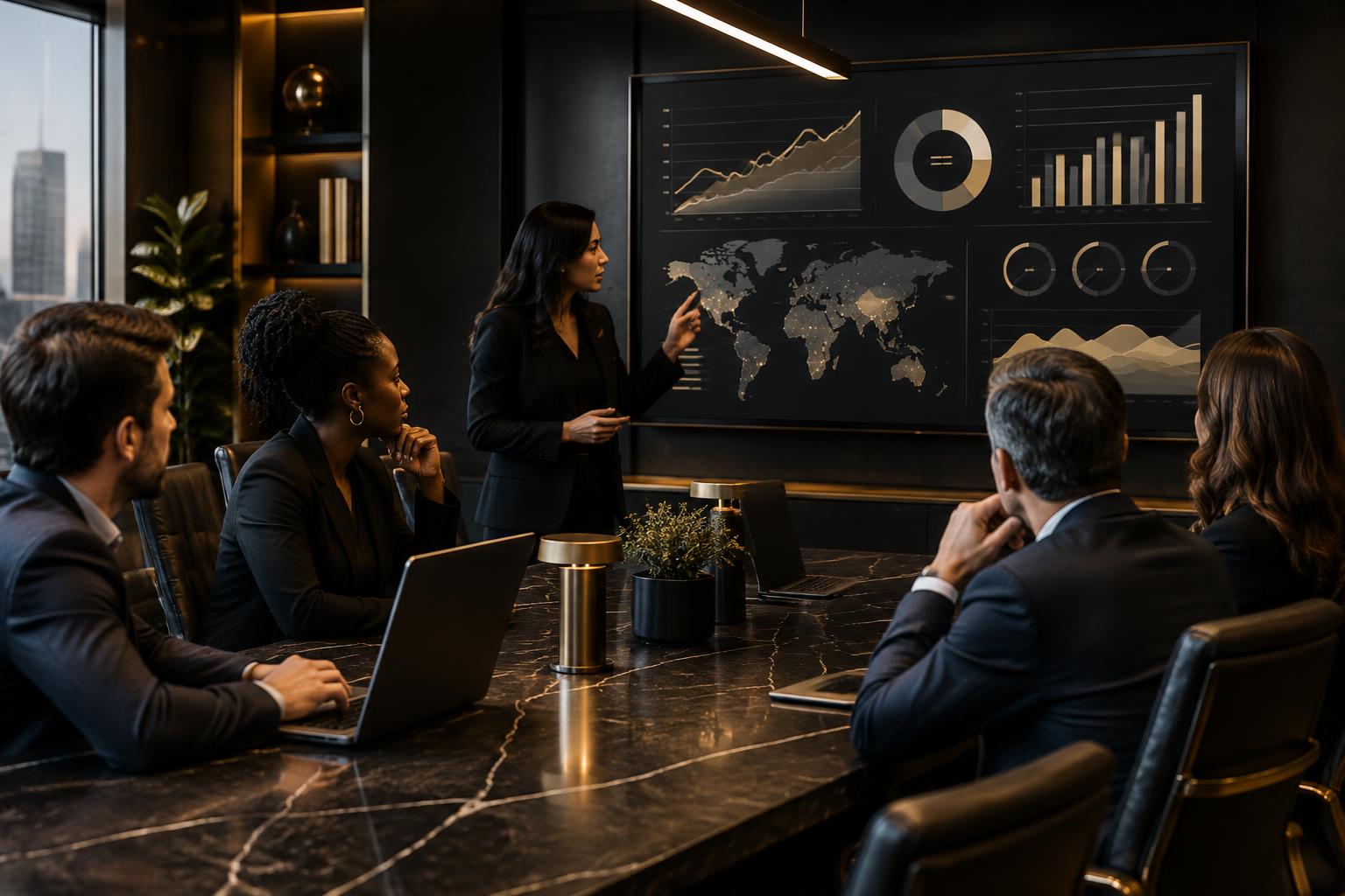 Lideranças reunidas para analisar indicadores e estratégias empresariais